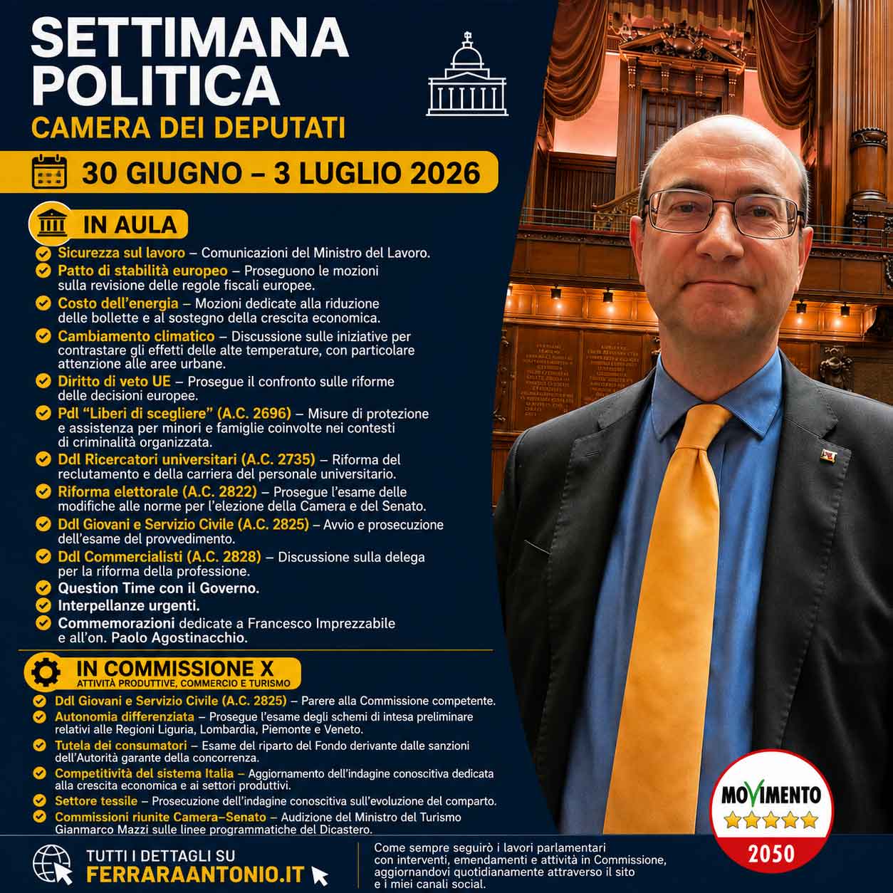 Settimana politica – Camera dei Deputati (30 giugno – 3 luglio 2026)