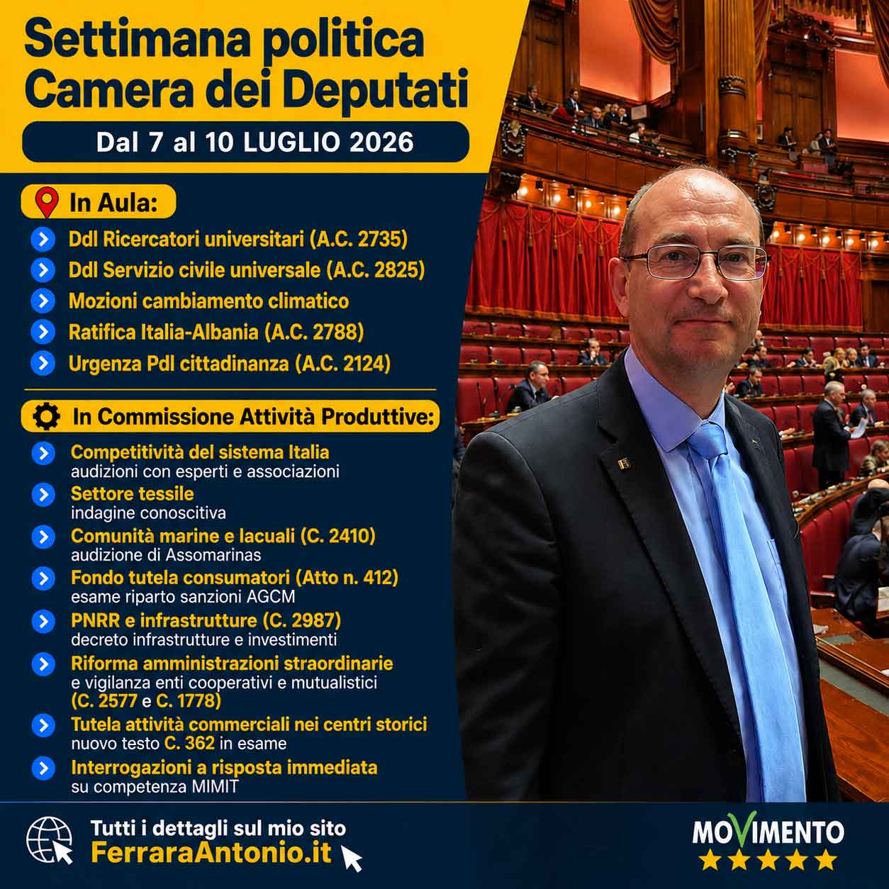 Settimana politica - Camera dei Deputati | 7–10 luglio 2026