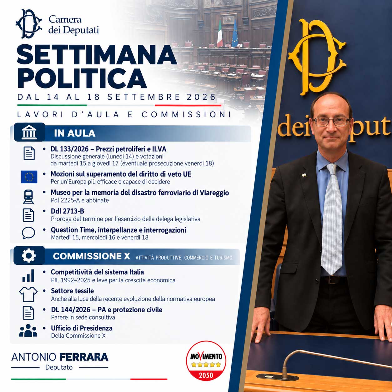 Settimana politica | 14–18 settembre 2026